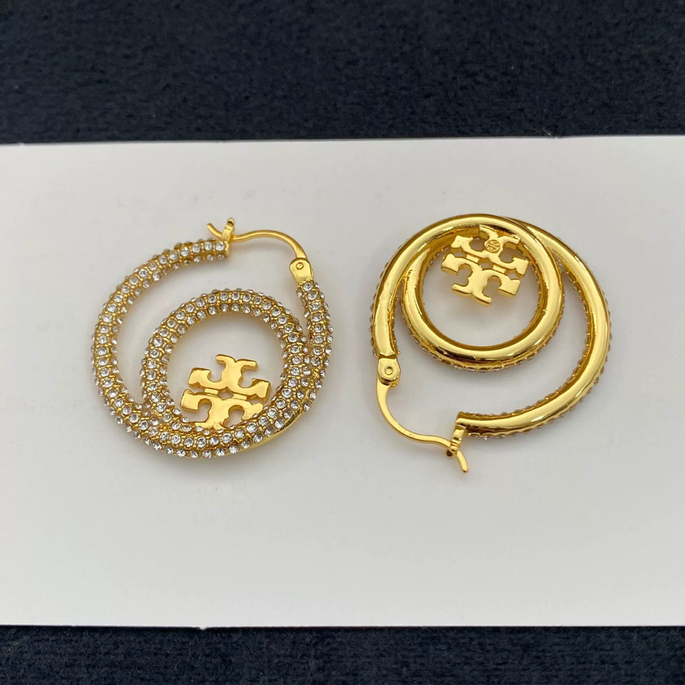Tory Burch Geometric Rhinestone Hoop Earrings - Picture 2 of 6